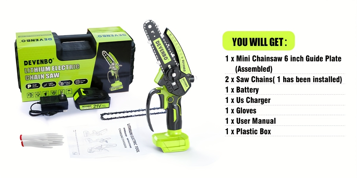 Cordless Mini Chainsaw 6-Inch, Handheld Pruning Saw with Rechargeable Battery, Adjustable Chain Tension — image 17
