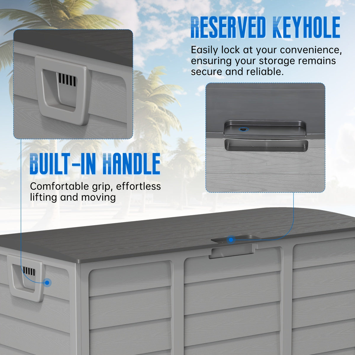 75-Gallon Low-Profile Outdoor Storage Box in Black with Hinged Lid, Side Handles and 41.4 x 18 x 21.3-Inch Size — image 8