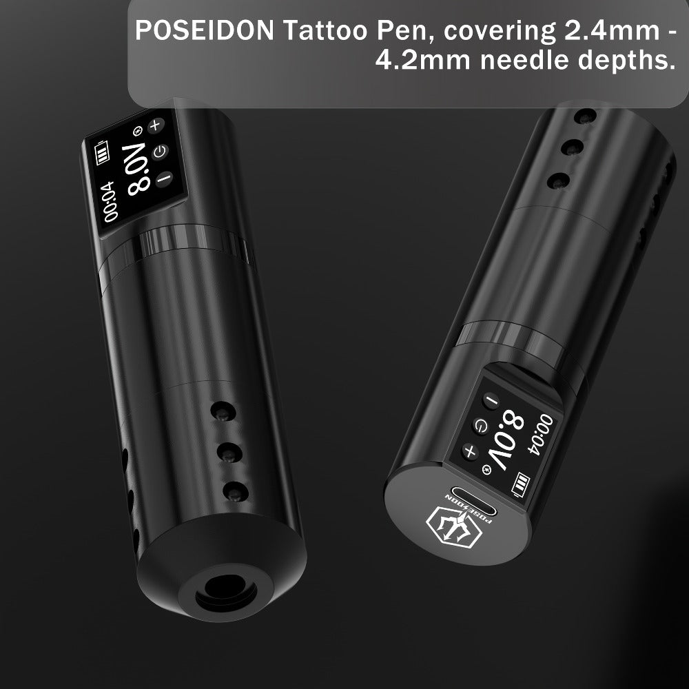 Wireless Tattoo Machine Kit Complete - POSEIDON V5 Rotary Pen with LCD Screen 1500mAh for Temporary Body Art, Festivals and C