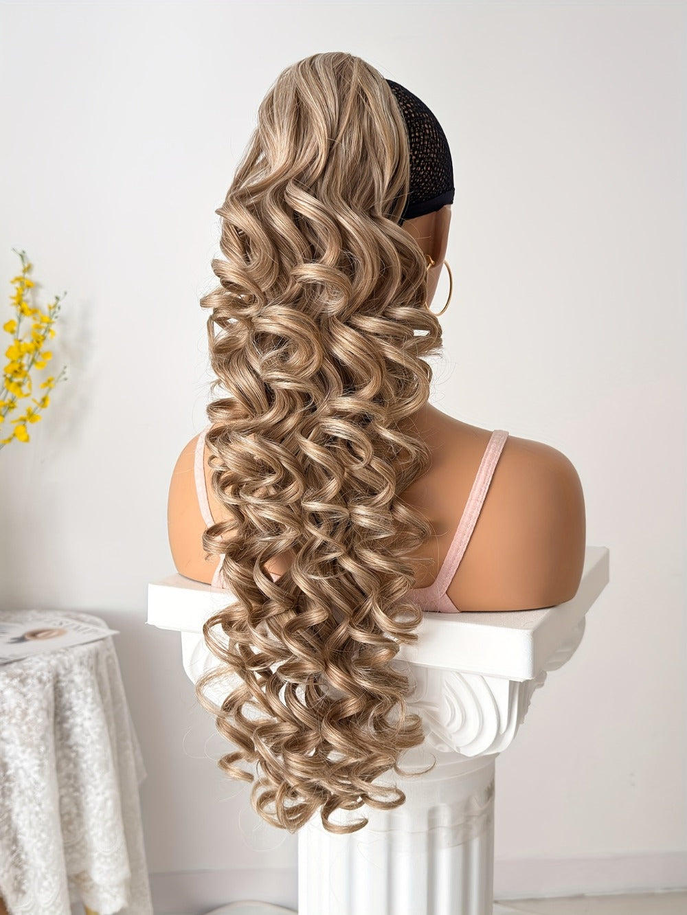 Curly Ponytail Extension 28 Inch Long Heat Resistant Synthetic Clip In Wrap Around Hairpiece Voluminous Bouncy Curls 4 Styles