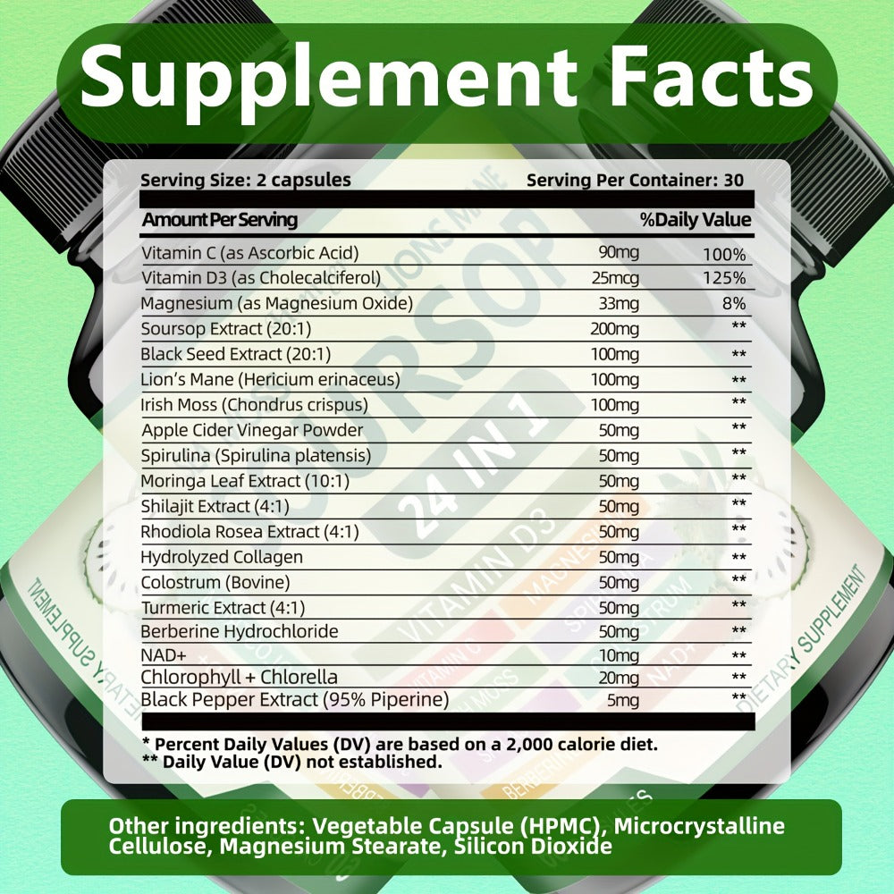Soursop Capsules Advanced Herbal Supplement with Shilajit, Irish Moss, Berberine & NAD+, Immunity — image 2