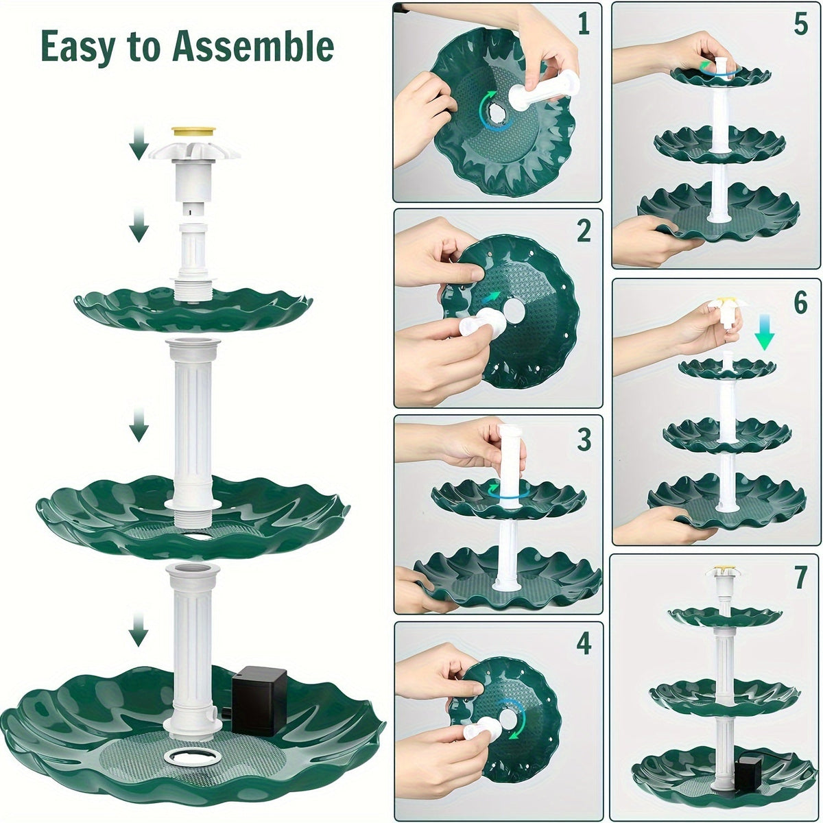Bird Bath Fountain Solar 3-Tier – Outdoor Garden & Courtyard Decor — image 3