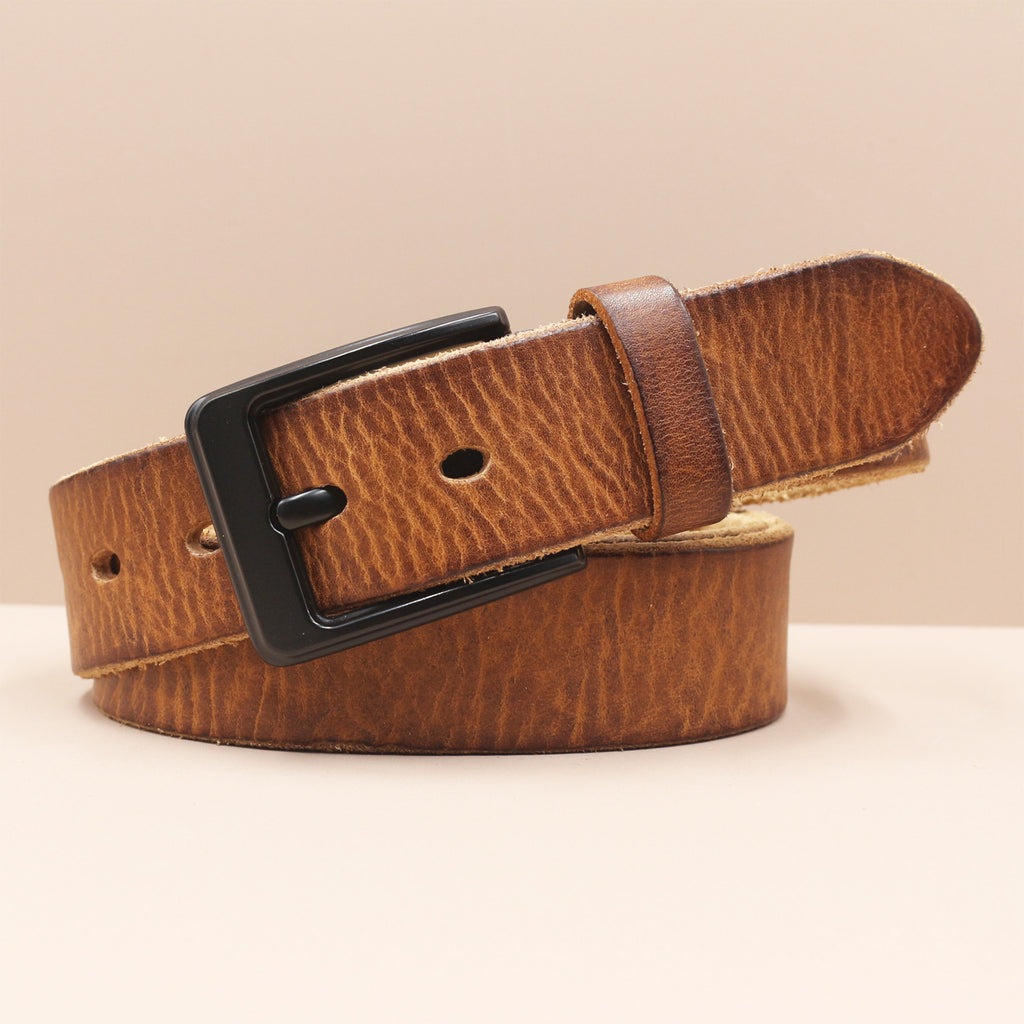 Korean Style Personality Top Layer Leather Pin Buckle Black Buttons Men's Leather Belt