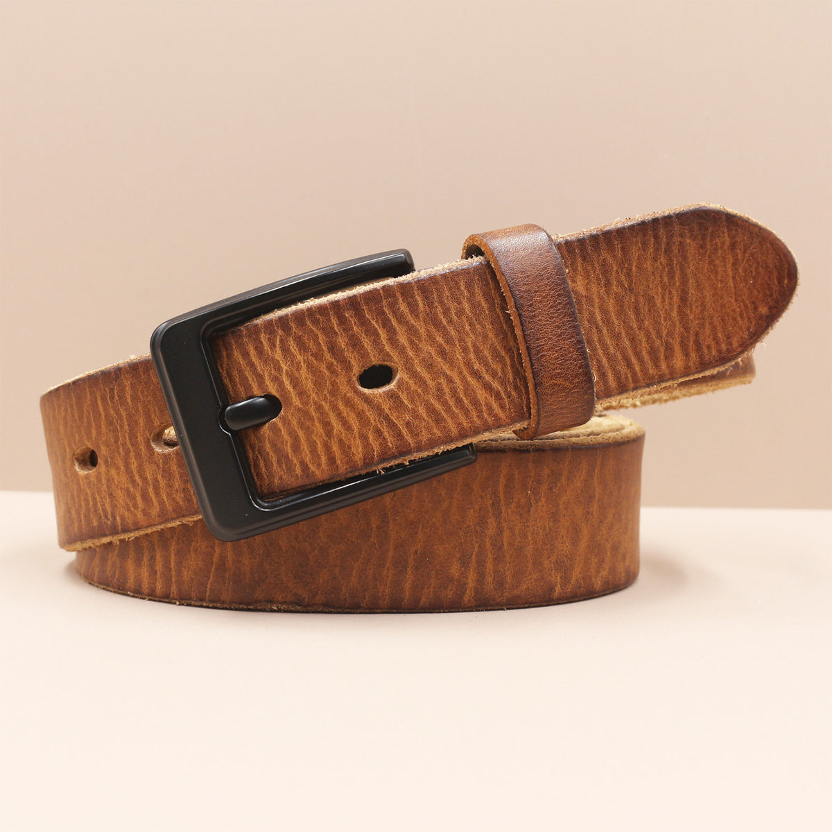 Korean Style Personality Top Layer Leather Pin Buckle Black Buttons Men's Leather Belt
