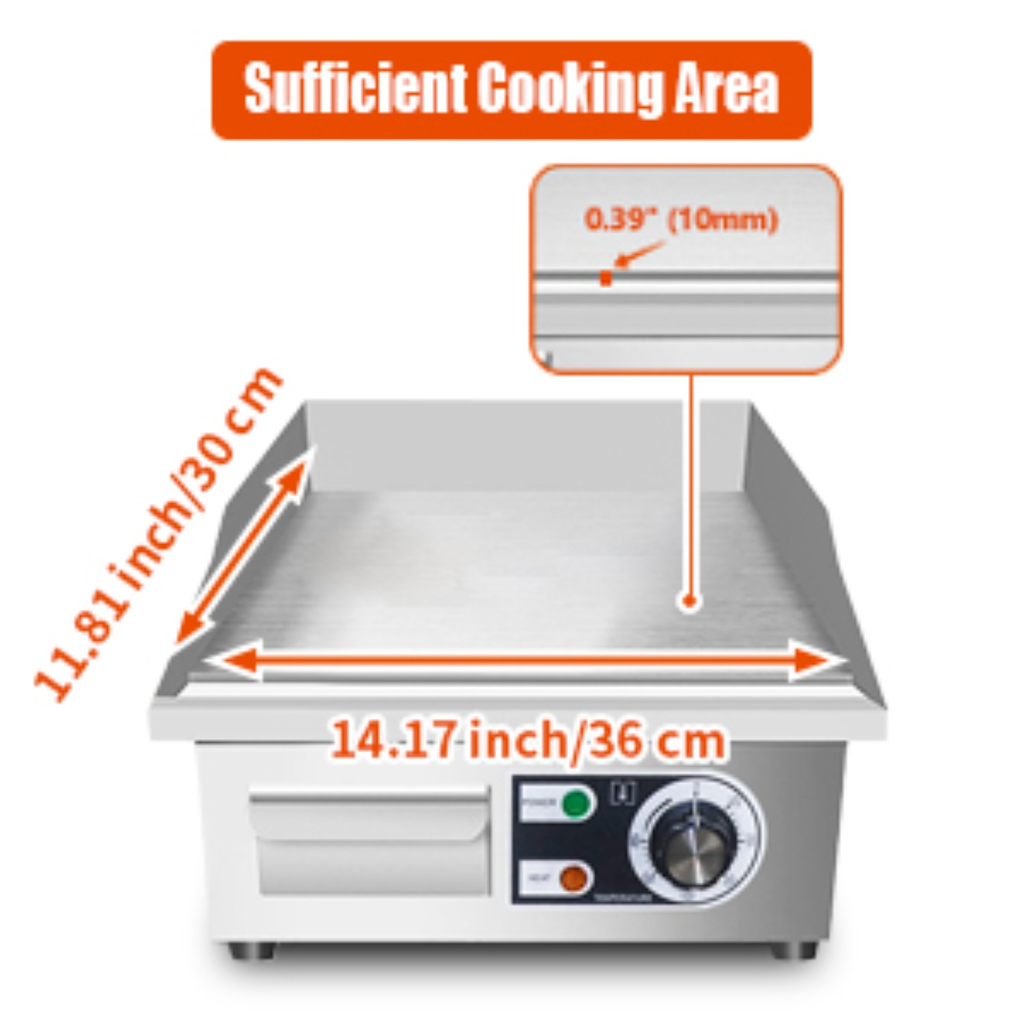 Electric Flat Top Grill 14"/22", Commercial Teppanyaki Griddle, Non-Stick Cast Iron Cooking Surface — image 17