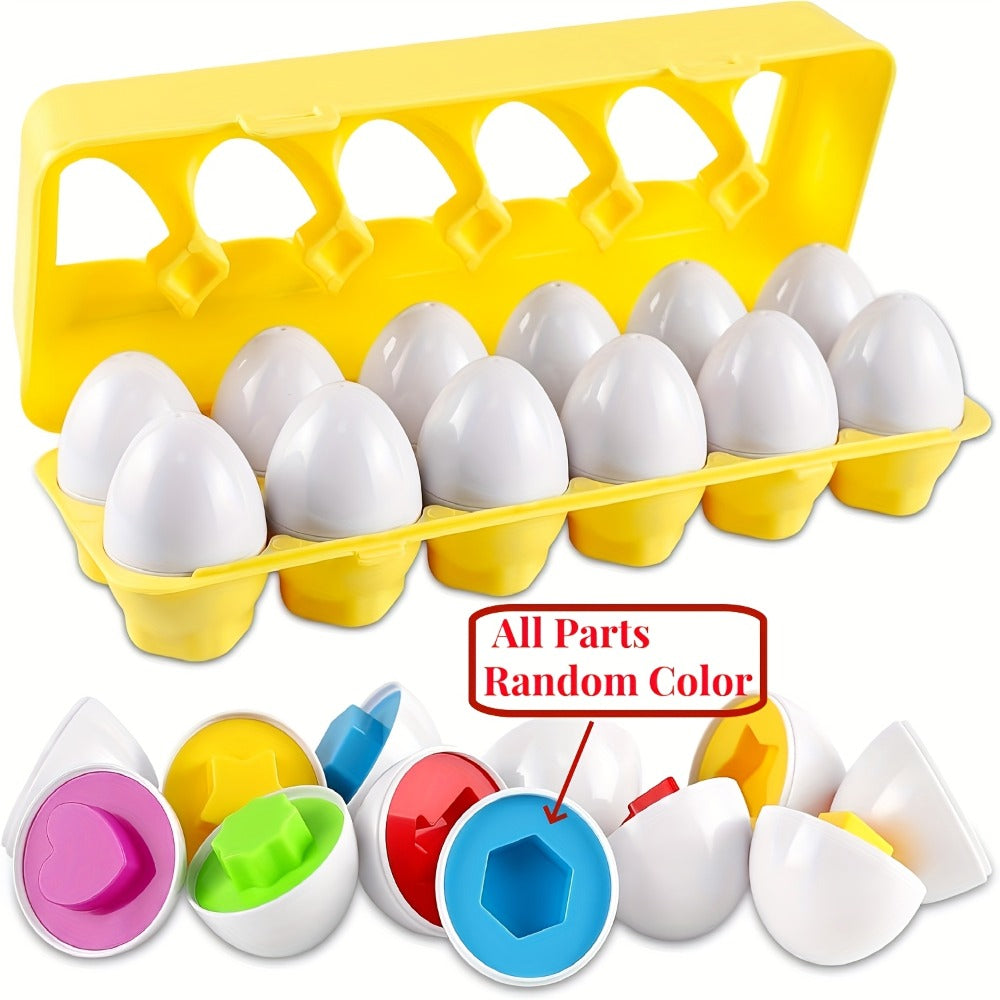 Color & Shape Matching Eggs Toy for Toddlers, Montessori Sorter Puzzle Set, Sensory Early Learning Fine Motor Skills Toy — im