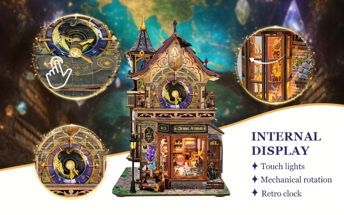 DIY Wood Miniature Bookhouse Model Kit SQ-71 Time Magic Club with Mechanical Link System – Adult Collector Dollhouse Display 