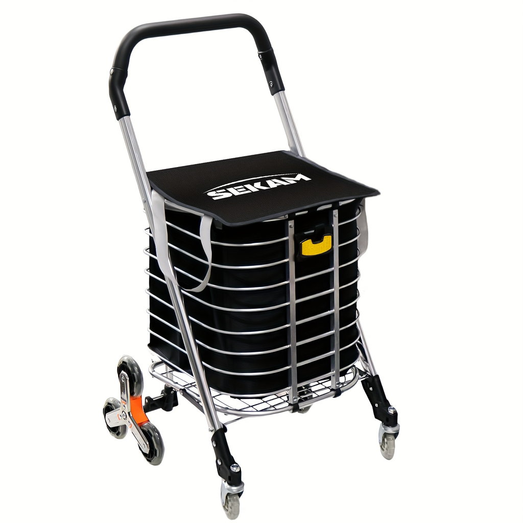 Stair Climbing Cart Collapsible Shopping Trolley with Swivel Wheels & Night Light, for Garden, Patio and Yard Use — image 4