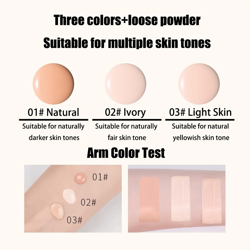 BB Cream Makeup Kit with Loose Setting Powder Brush & Sponge – Full Coverage Waterproof Long-Lasting Hydrating Foundation Set