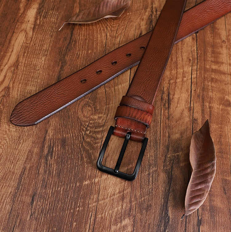Men's Alloy Pin-buckle Belt With Top-layer Cowhidenew Casual Style