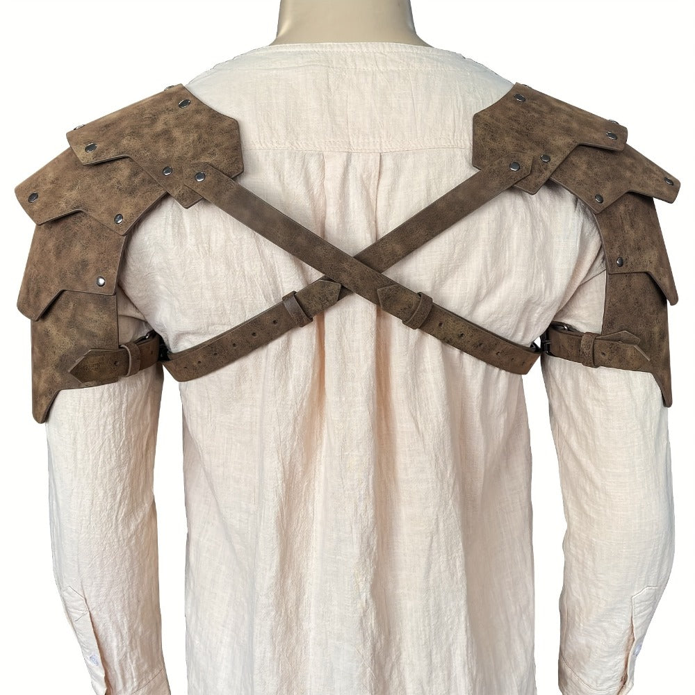 Medieval Shoulder Armor Double Pauldron for Men & Women – Embossed PU Faux Leather Warrior Pauldrons for Halloween LARP Cospl
