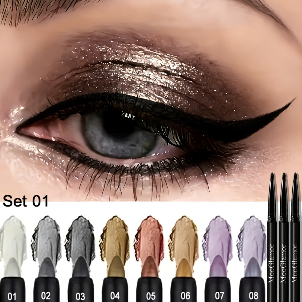 Eyeshadow Sticks and Gel Eyeliner Set 8 or 16PCS Shimmer Highly Pigmented Waterproof, for Makeup, Travel and Everyday Vanity 