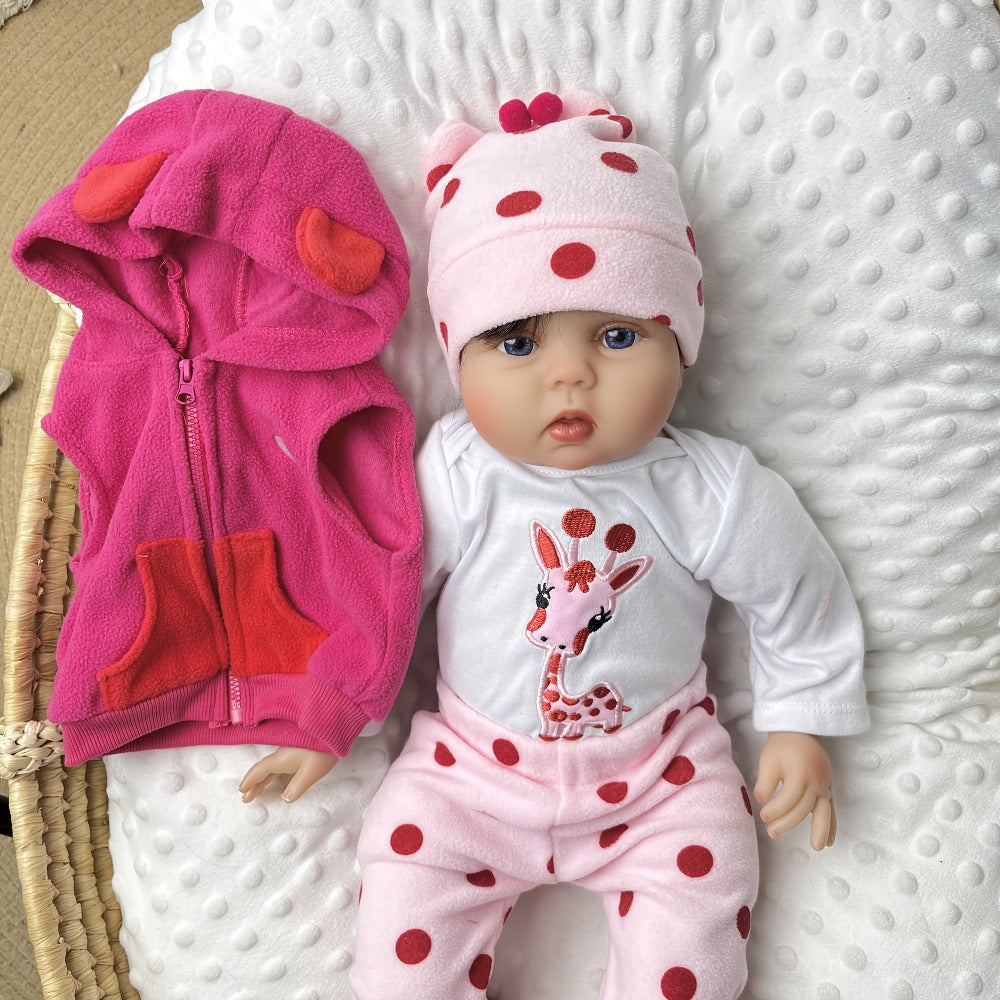 Open-Eye 22-Inch Baby Doll with Pink Giraffe Plush, Giraffe Outfit and 55 cm Size Label for Pretend Play — image 5