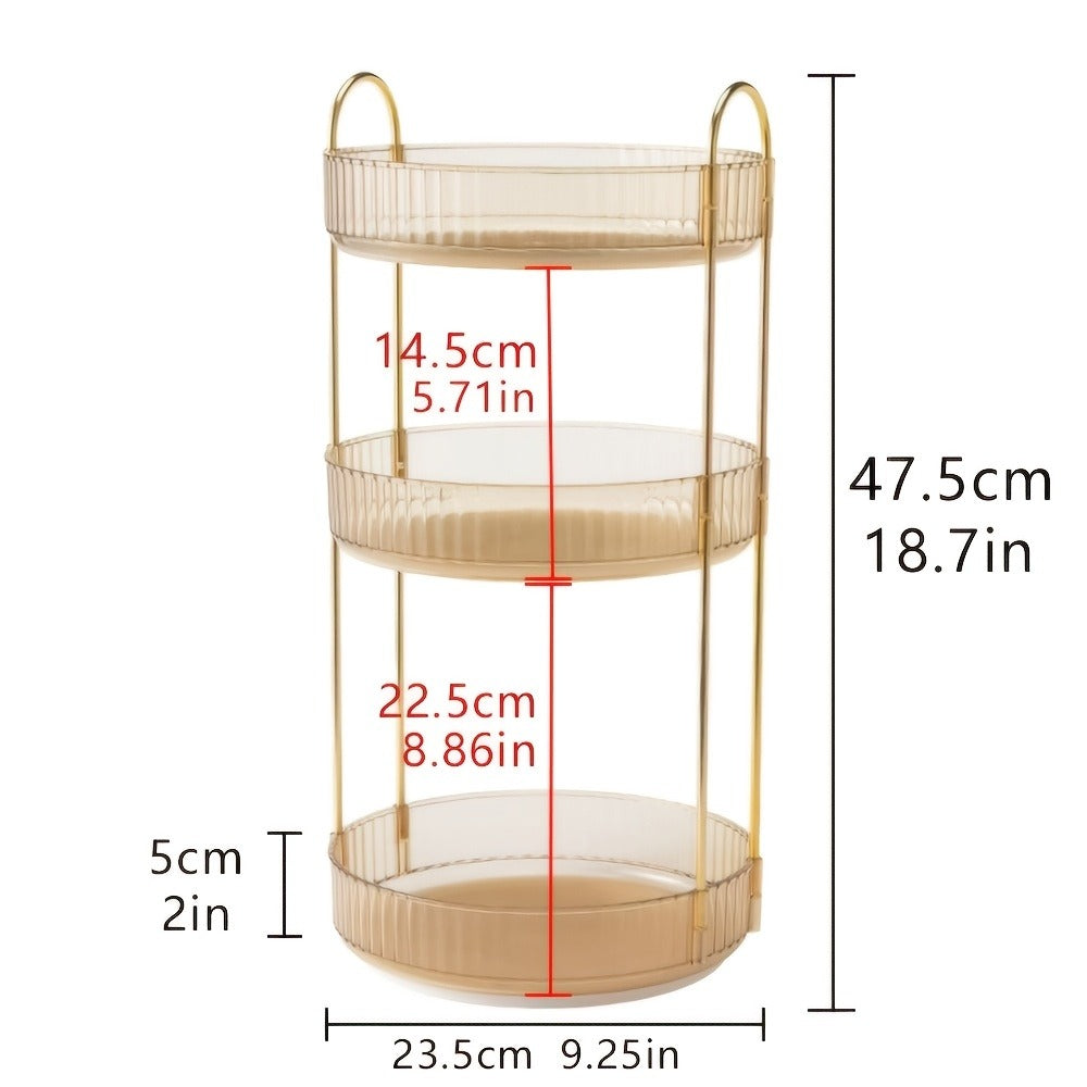 Three-Tier Rotating Makeup Organizer with 360-Degree Base in Green, Amber or Transparent Finish — image 5