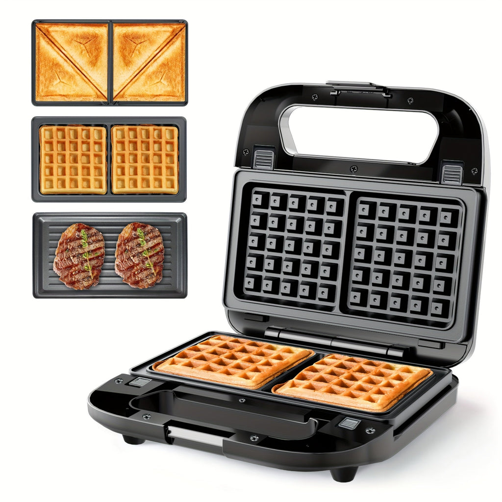 Sandwich Maker 3-in-1 Panini Press & Waffle Iron 750W with Removable Non-Stick Plates, Compact for Dorm — image 1