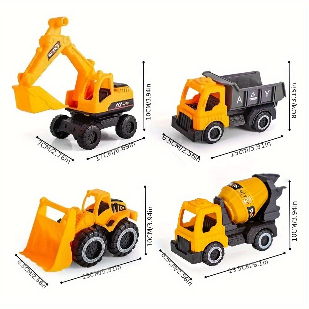 4-Piece STEM Construction Toy Vehicle Set for Toddlers, Shatterproof Excavator Mixer Dump Truck Bulldozer — image 3