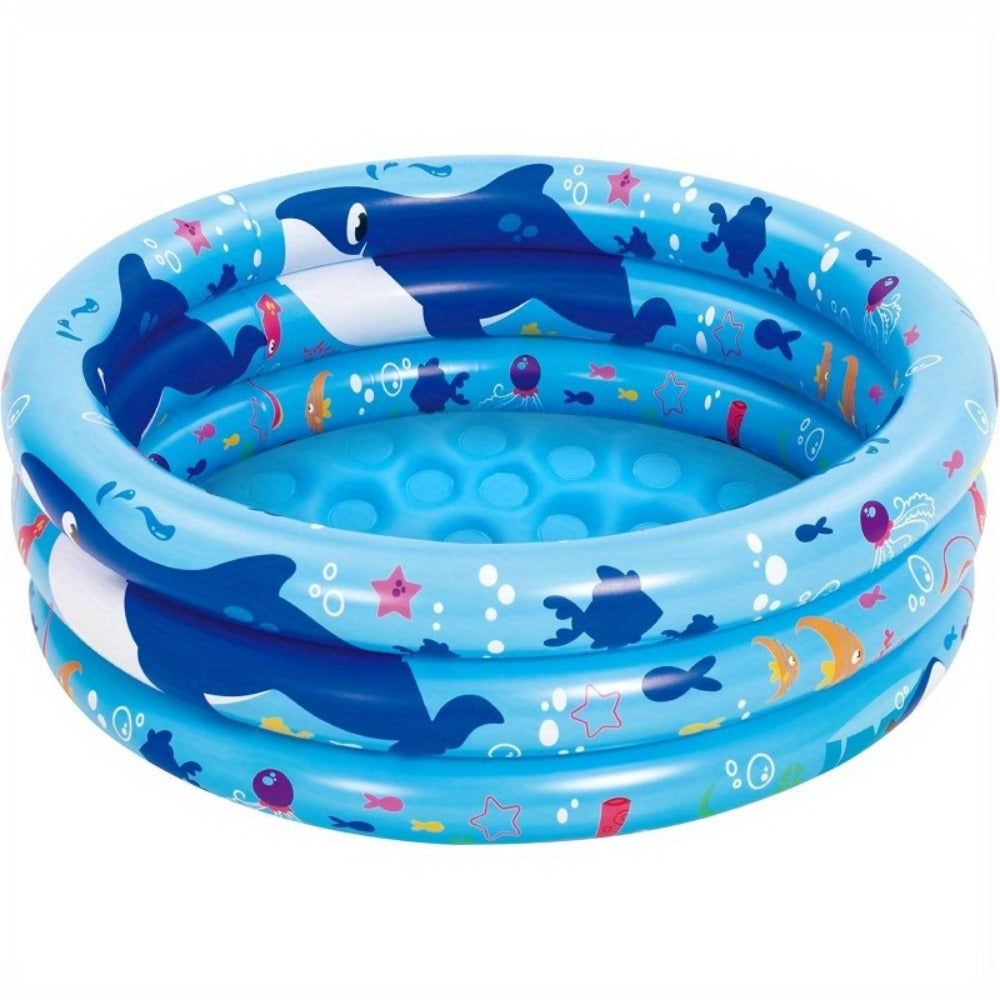 Whale Inflatable Kiddie Pool 34 Inch for Toddlers & Dogs, 3-Ring Ocean Pattern Baby Pool, Portable Backyard Water Play Pit — 