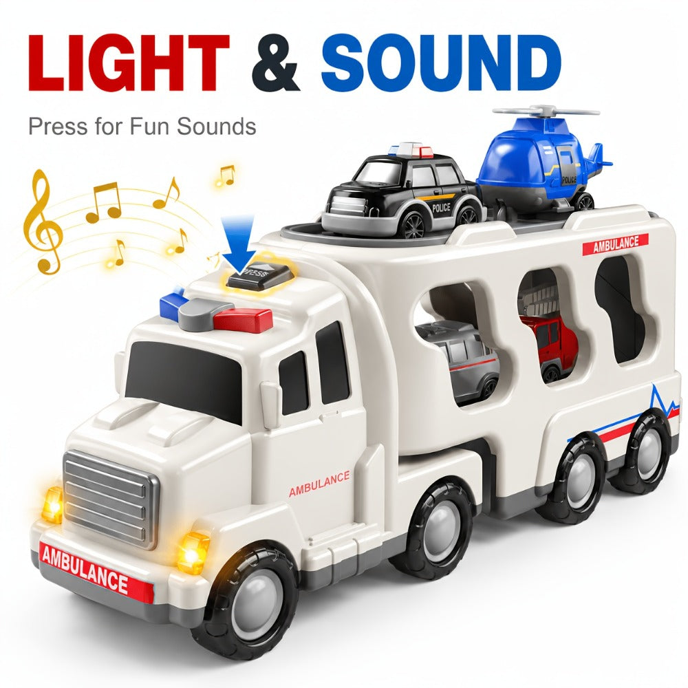 Ambulance Carrier Truck Toy Set 5-in-1 with Light & Sound for Kids Ages 3-8 with the Listed Color, Size or Set Options for Ev