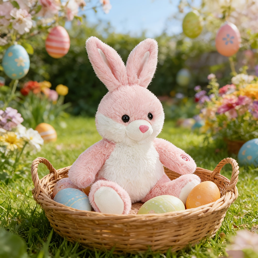 Plush Toy Light-Up Bunny in 8-Inch or 12-Inch Sizes with Pink Ears and Colorful LED Glow for Character Display, Room Decor an