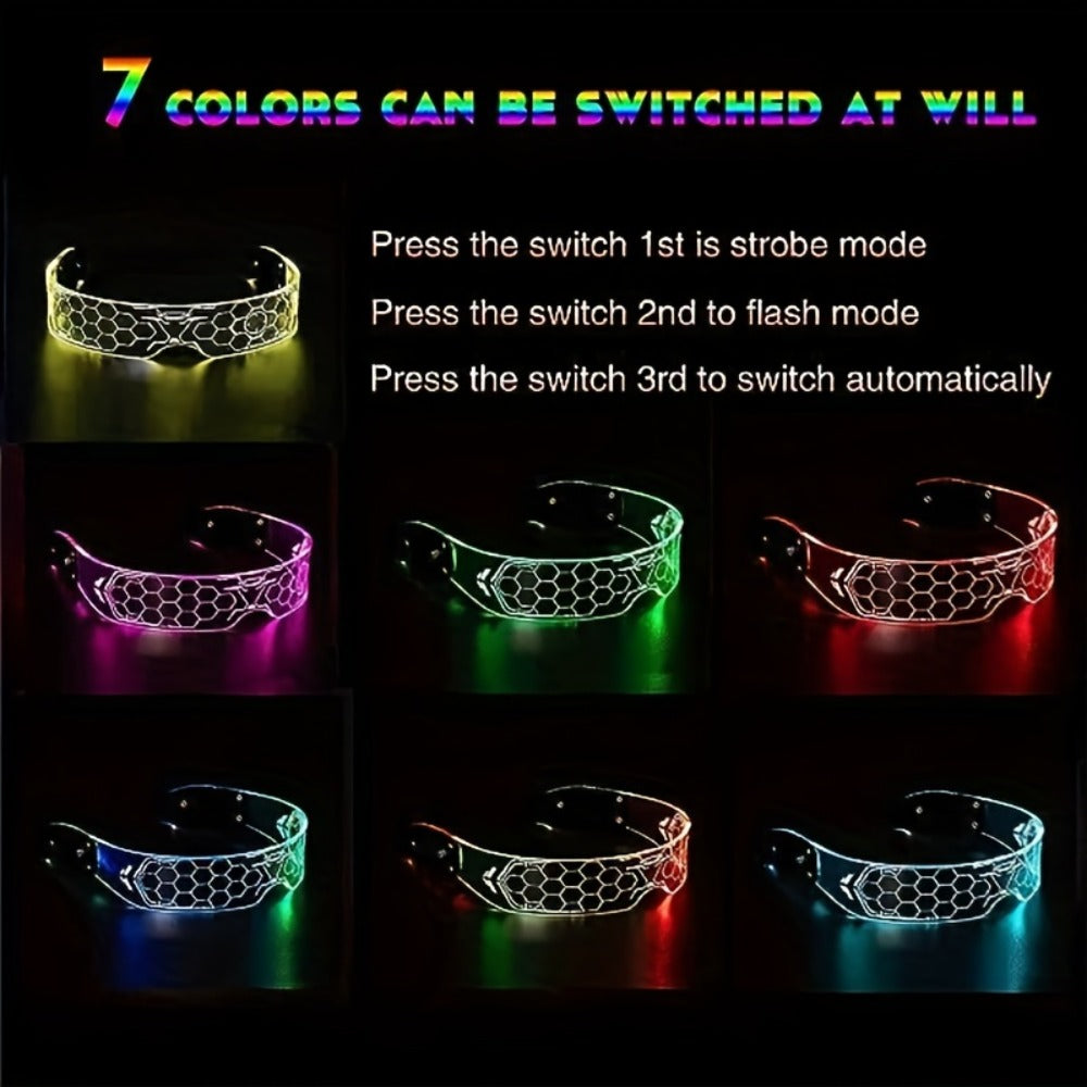 LED Visor Glasses Cyberpunk Futuristic Glow 7 Colors 5 Modes with the Listed Color, Size or Set Options for Everyday Use — im