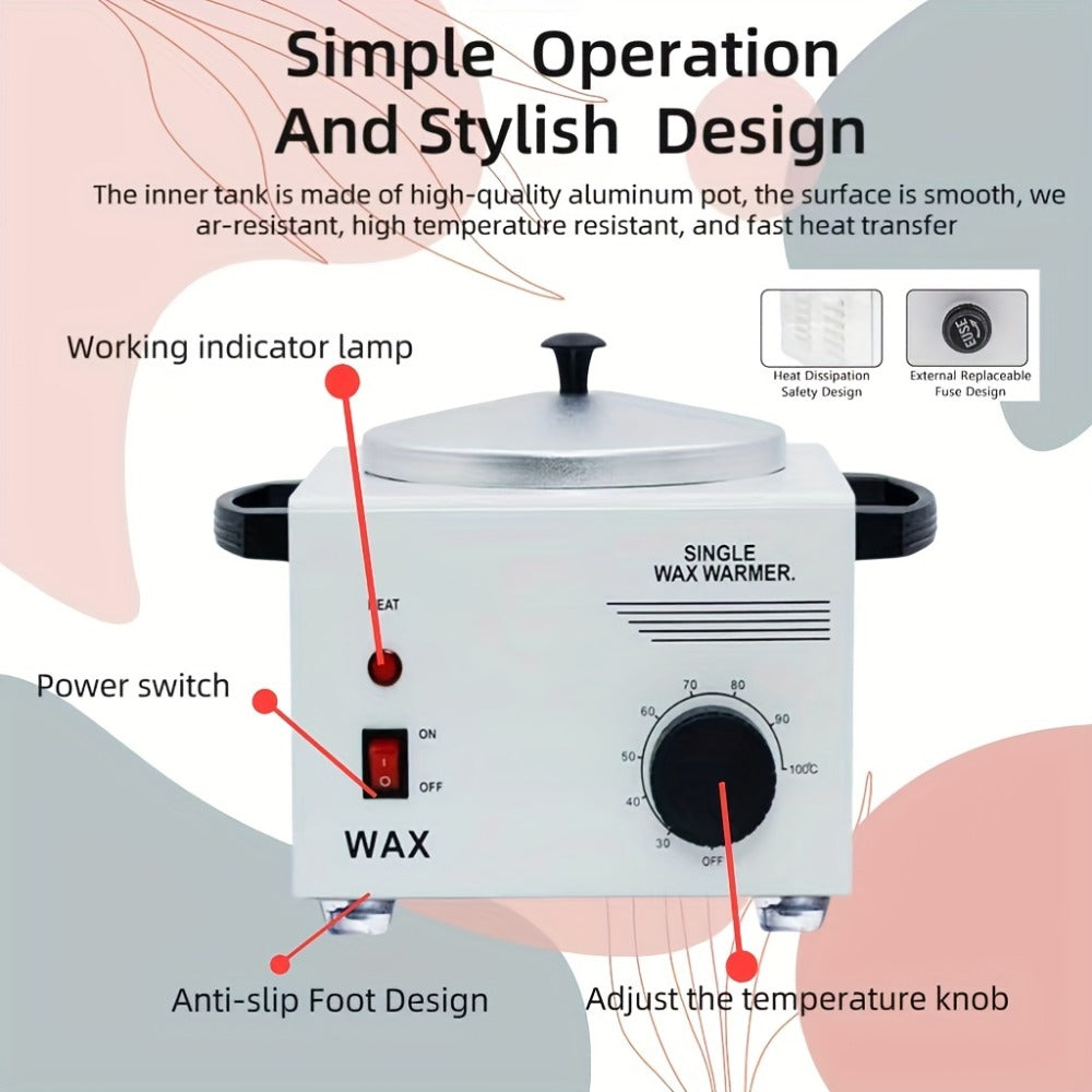 Electric Wax Warmer Kit Adjustable Temperature 0-100°C Aluminum Pot Anti-Scald – Professional Hair Removal Wax Heater Machine