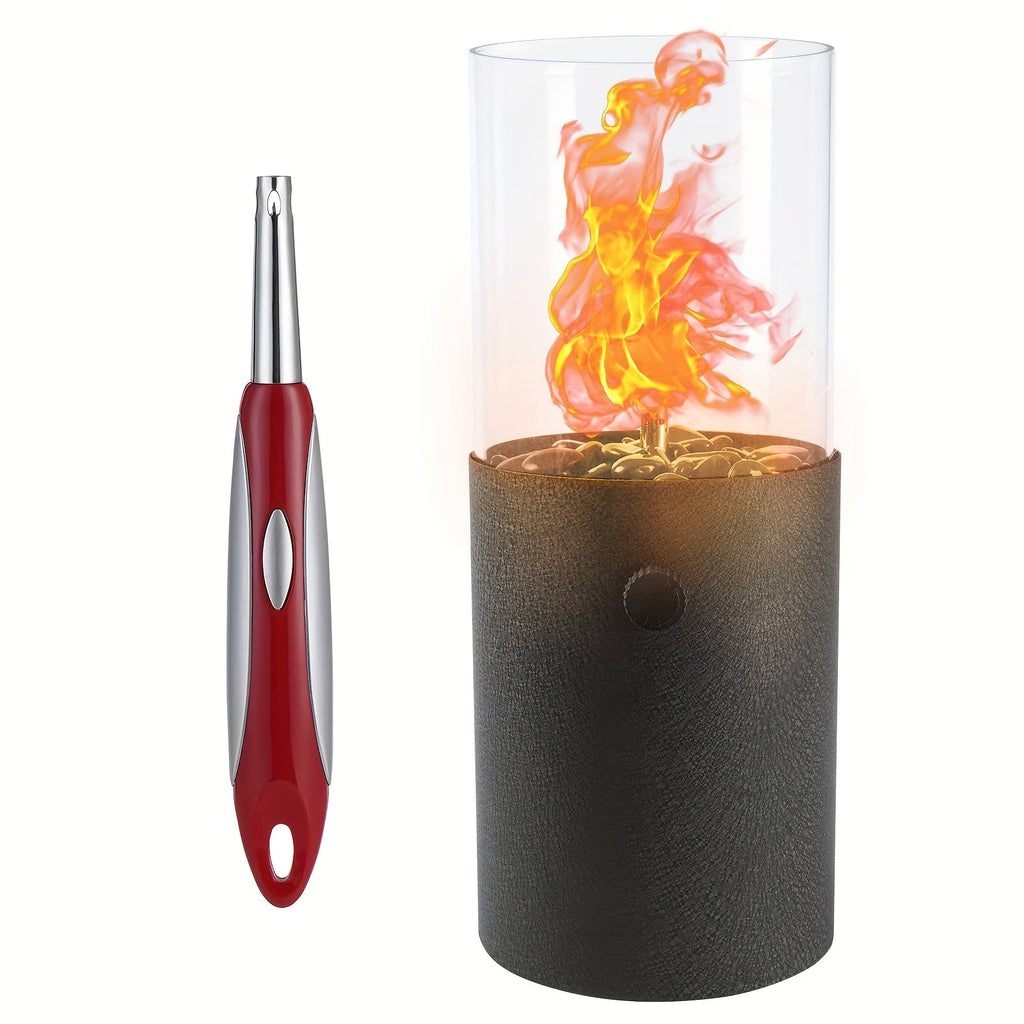 Fire Bowl Tabletop Fire Pit Indoor Outdoor Butane Fuel Mini Portable Fireplace with Glass Wind Guard for Garden, Patio and Ya