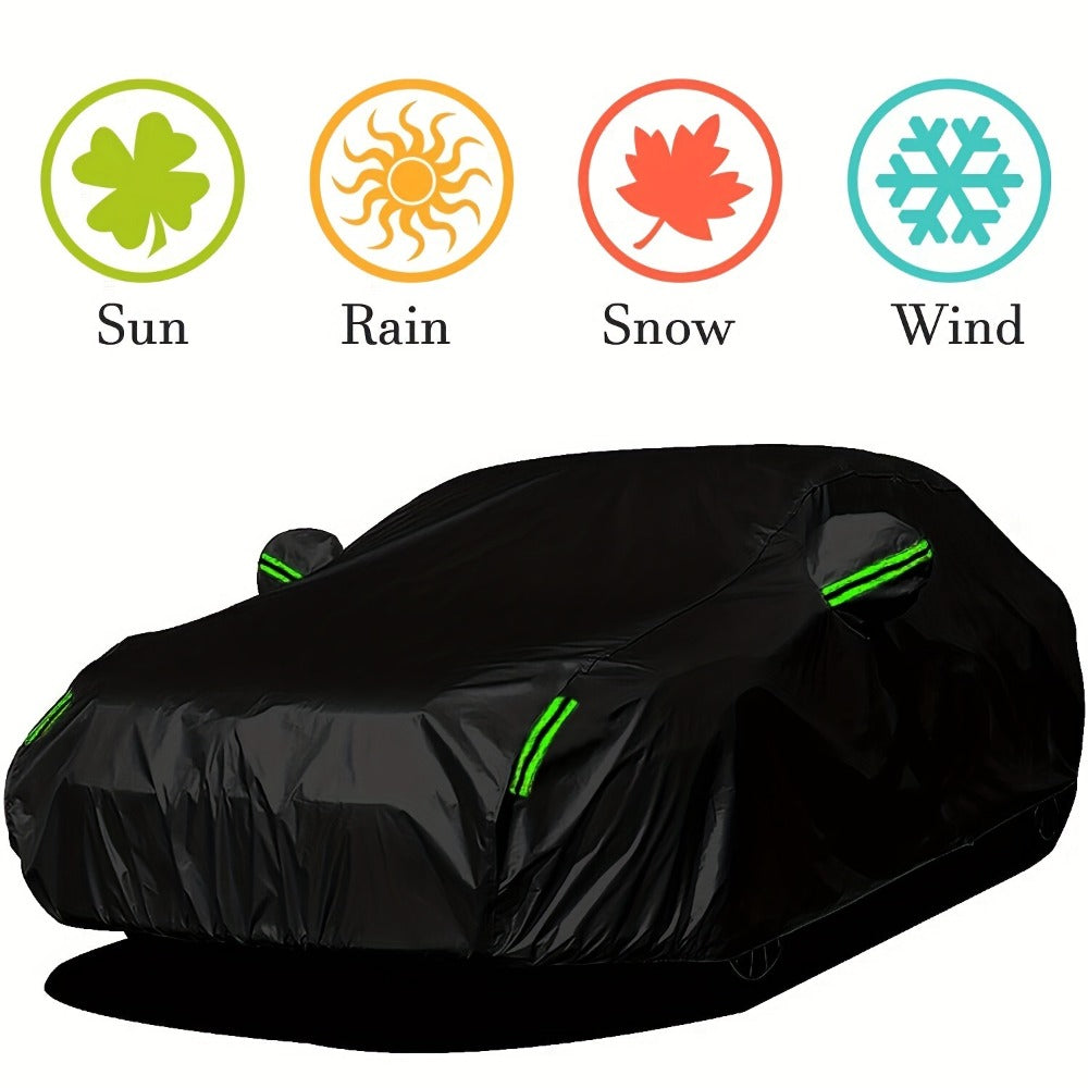 Black Full Car Cover with Green Reflective Tabs, Storage Bag and 5.1 x 2 x 1.5 m Vehicle Fit Size — image 2