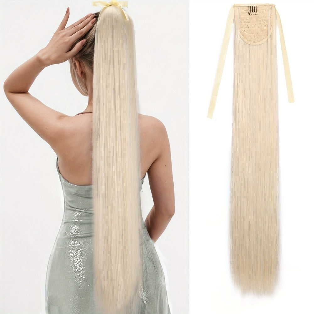 Hair Extensions Straight 34-Inch Synthetic Ponytail with Ribbon Wrap and Five Mixed or Natural-Tone Colors — image 10