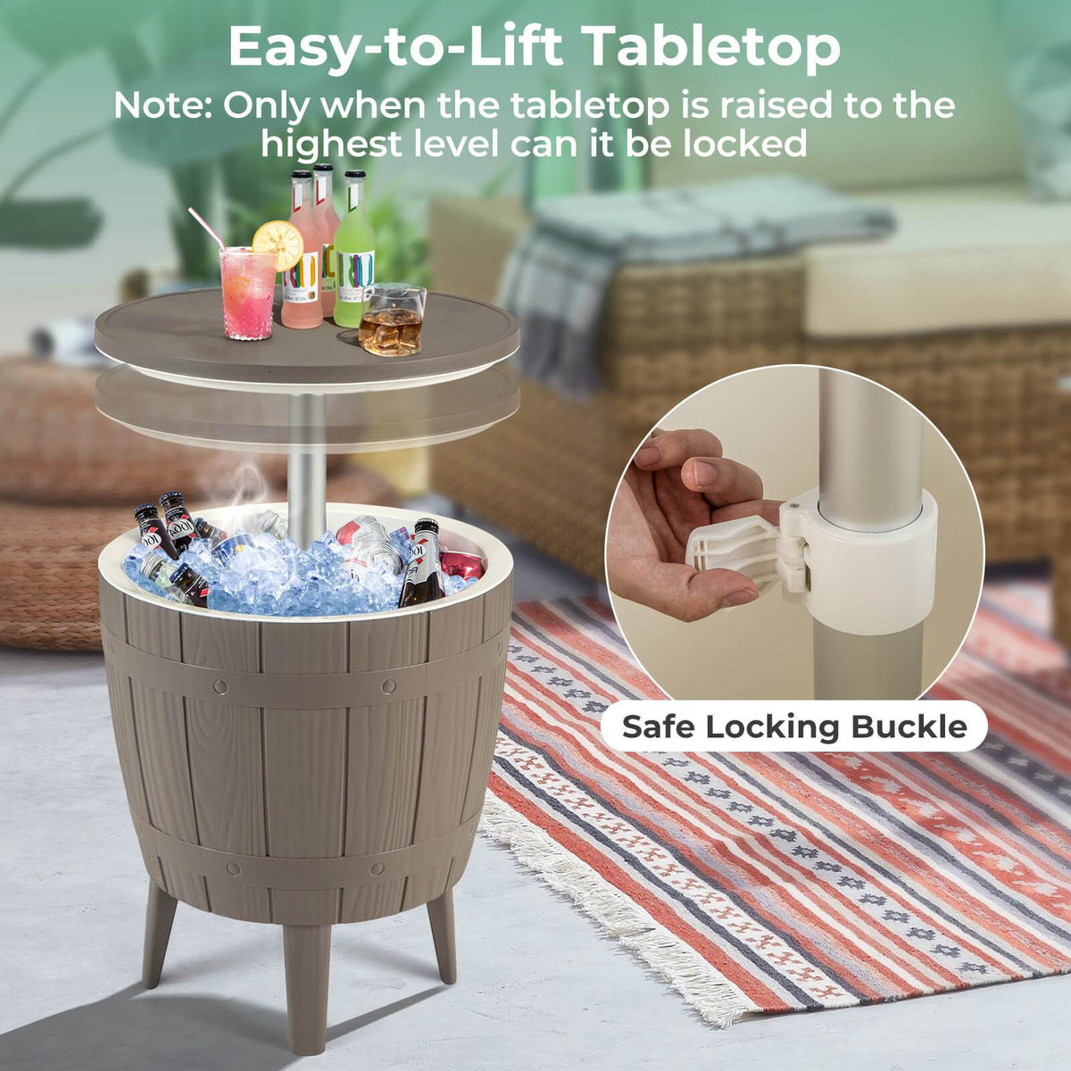 Outdoor Cooler Bar Table 3-in-1, 10 Gal Ice Bucket, Coffee Table & Serving Station, All-Weather PP — image 7