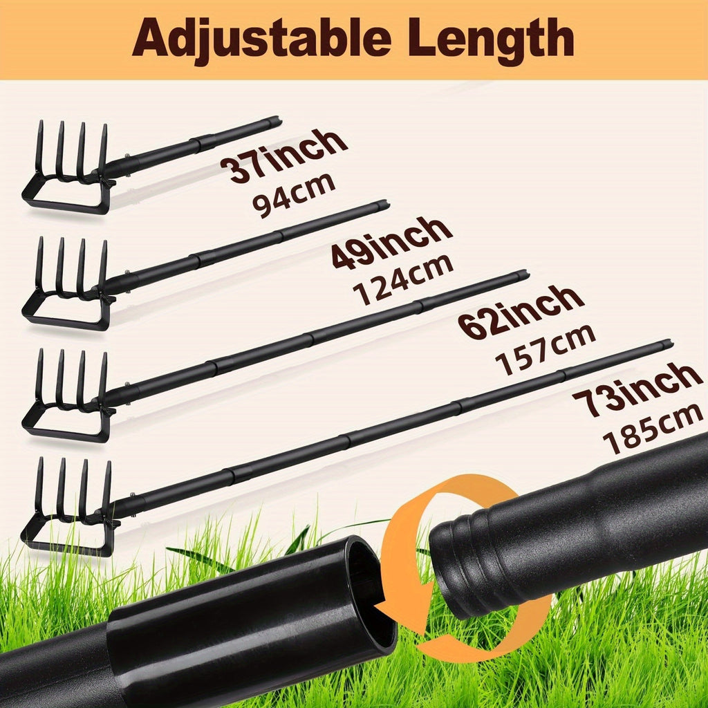 2-in-1 Garden Hand Tool with Stirrup Hoe, Four-Tine Cultivator and 62-, 73- or 82-Inch Sectional Handle — image 5