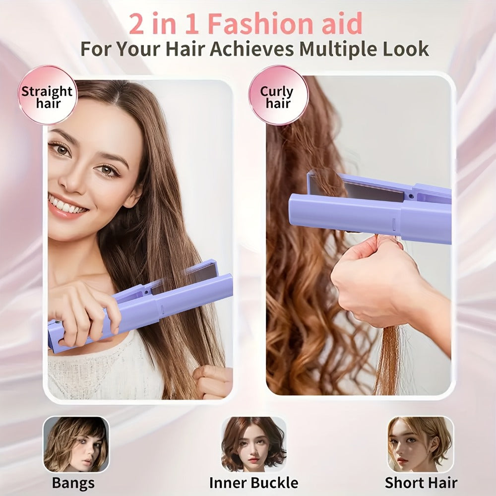 Cordless Straightener and Curler Hair Styling Tool with Three Heat Settings in Gray or Purple — image 2