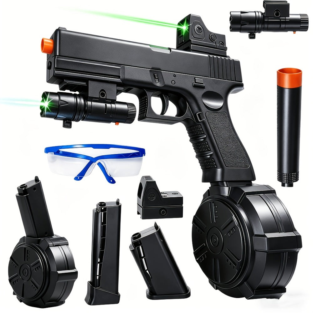 Black Electric Gel Blaster Set with Three Magazine Styles, Sight, Flashlight, Goggles and Charging Cable — image 1