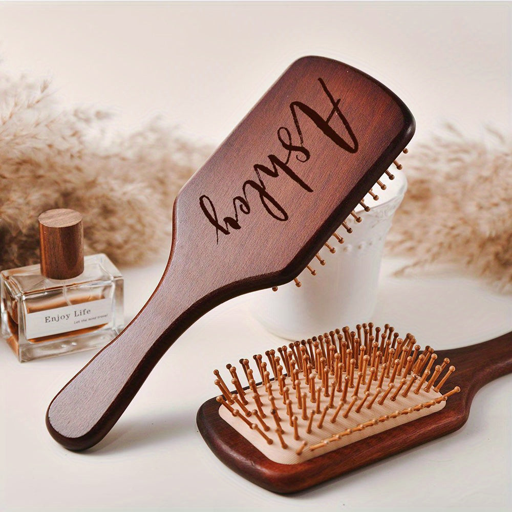 Personalized Engraved Wooden Hairbrush Custom Curly Styling Brush Square Oval Shape Gift, for Home, Travel and Salon Hair Sty