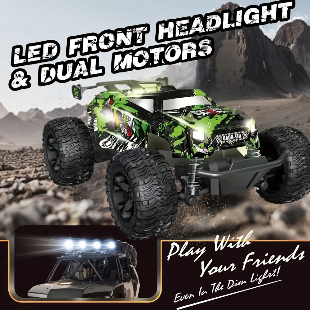 Remote Control Car, 1:16 Scale Alloy Off-Road Truck with 2.4GHz Control, 45KM/H Source Speed, LED Lights and Rechargeable Bat