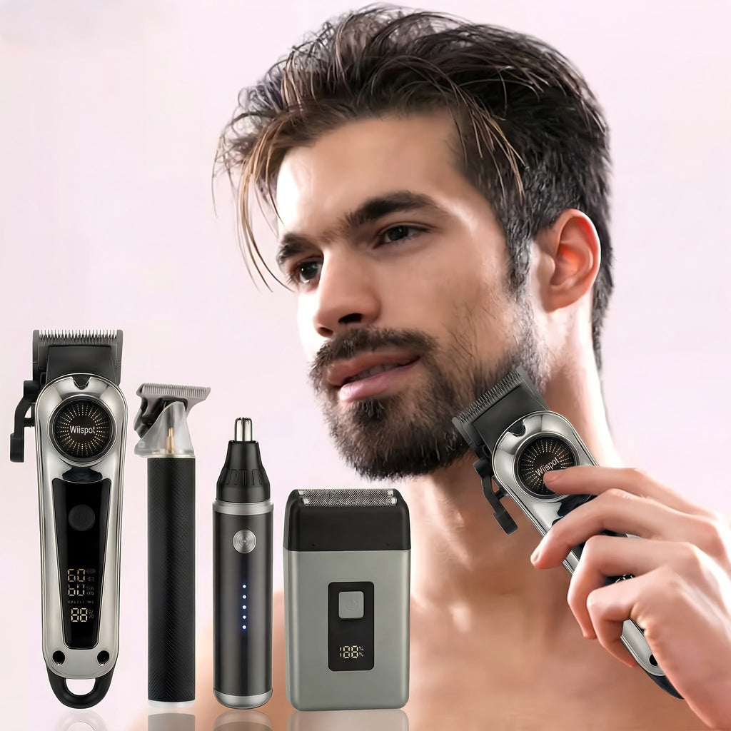 Hair Clipper Whistpot Two- or Four-Piece Cordless Grooming Set with USB Charging and Battery Displays — image 1