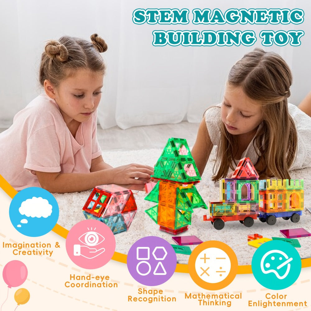 Magnetic Tiles Building Sets in 80, 106 or 136-Piece Options with Multicolor Translucent Shapes and Vehicle Bases — image 10