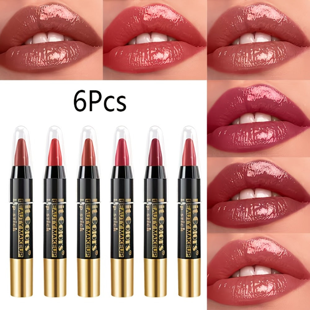Glossy Crayon Lipstick Set 6 Pack Nourishing Lip Color, for Makeup, Travel and Everyday Vanity Use — image 7