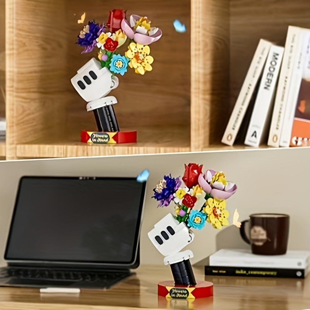 DIY Flower Bouquet Building Blocks Set with Display Stand – Multicolor Brick Flower Maker Home Decor Never Wilts Mother's Day