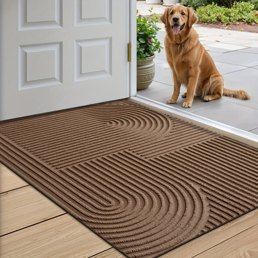 Time Arc Door Mat with Geometric Groove Pattern in Black, Gray or Brown and Two Rectangular Sizes — image 1