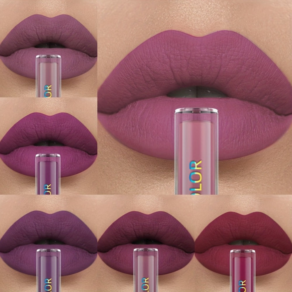 Matte Liquid Lipstick Set 6pcs Lip Glaze Non-Sticky Non-Drying Colorfast Velvet Finish, for Makeup, Travel and Everyday Vanit