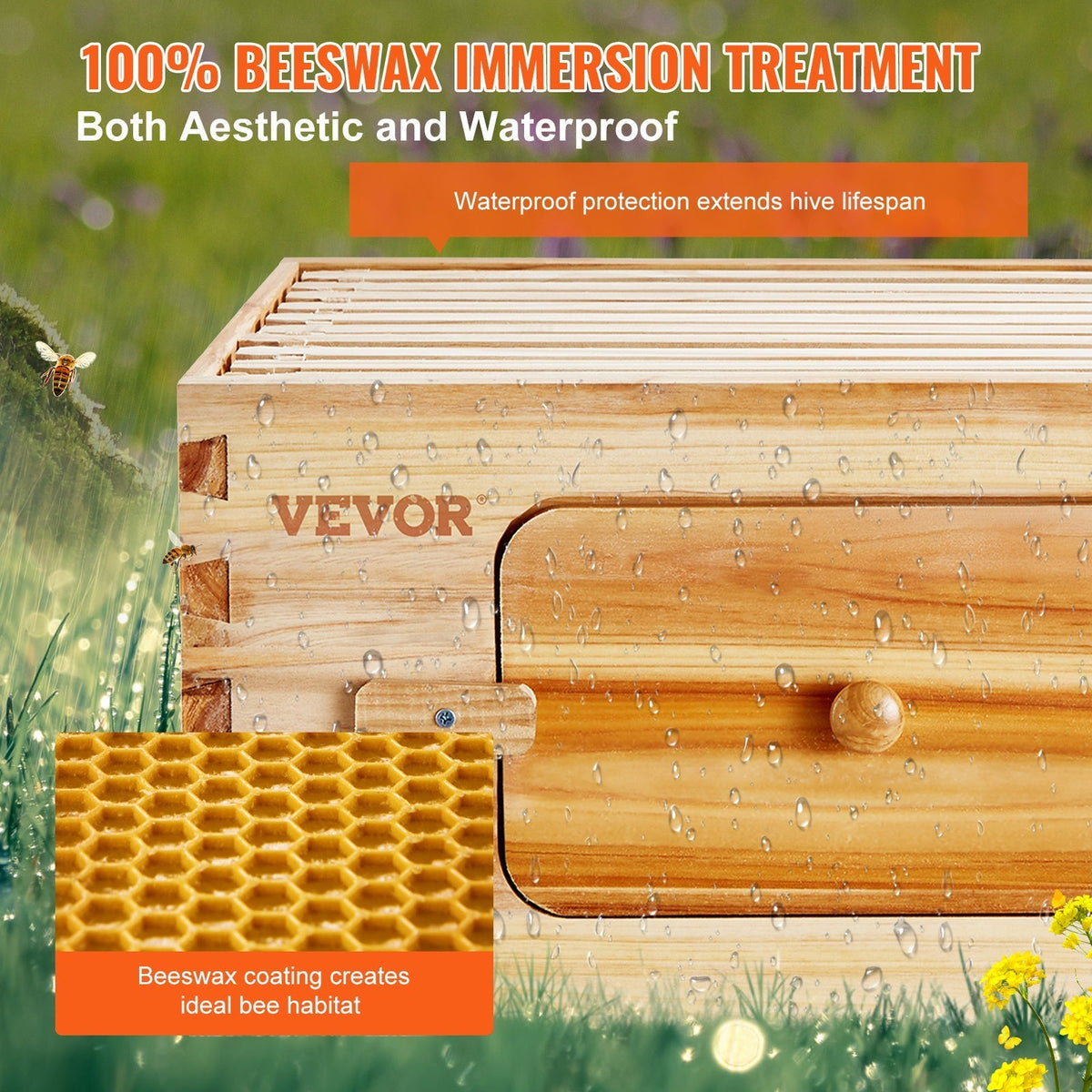 Beehive Kit 10 Frame Cedar Wood Bee Hive with Transparent Windows & Beeswax Coating, for Garden, Yard and Pest Management — i