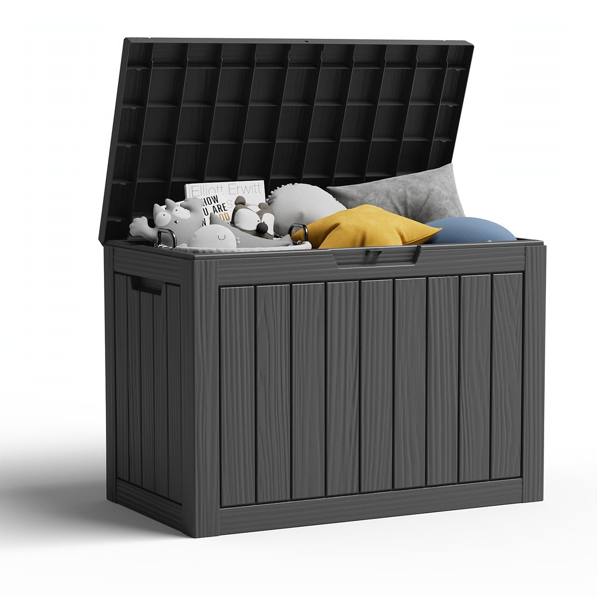 Deck Box Wood Grain Resin Lockable Weatherproof | Patio Pool Garden — image 11