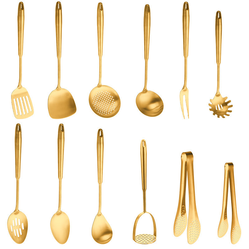 304 Gold-Plated Spatula And Strainer Set, 12-Piece Set