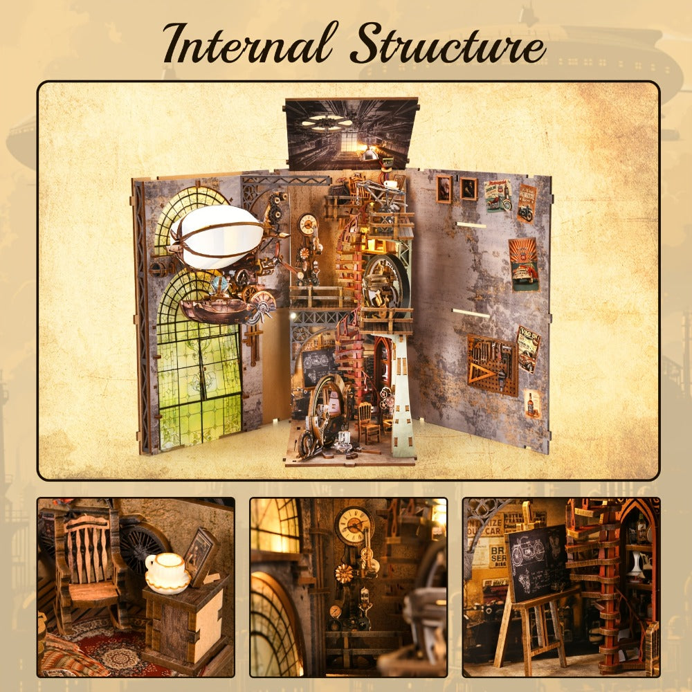 Book Nook Kit DIY Wooden 3D Puzzle Corner Alley Bookshelf Insert Miniature Street Scene Home Decor Handmade Gift for Adults T
