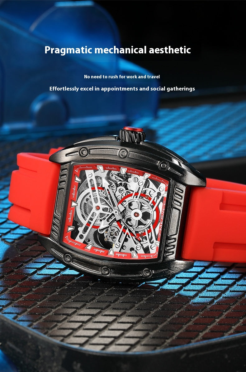 Men's Wine Barrel Type Mechanical Watch Silicone Tape