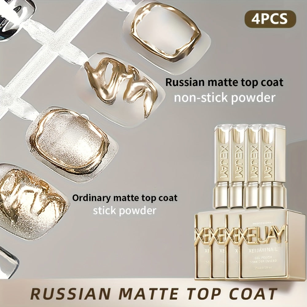 Russian Matte Gel Top Coat 4Pcs Set Frosted Rubber Seal Soak-Off UV LED Nail Art Neon Design Matte Primer Gel Polish Finish P