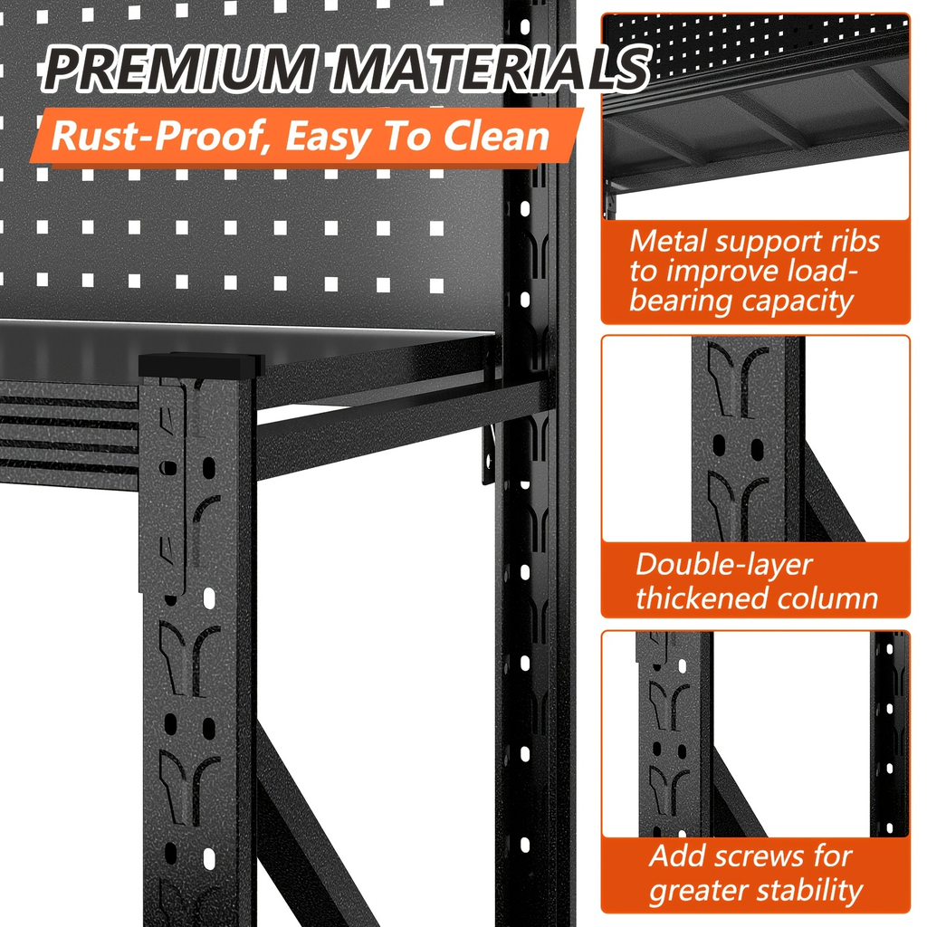 Four-Tier Metal Garage Storage Shelf with Wide Workbench Top and Lower Tool Organizer Space — image 7
