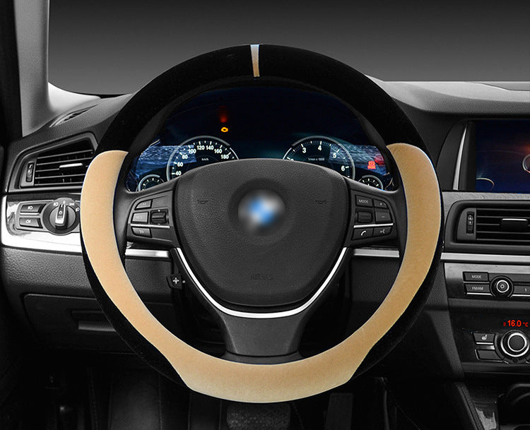 Winter short plush flocking steering wheel cover