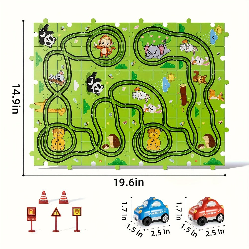 Jigsaw Puzzle Race Track Car Set Toy for Boys Kids, 39 56 73 PCS Flexible Building Track with Toy Cars — image 5