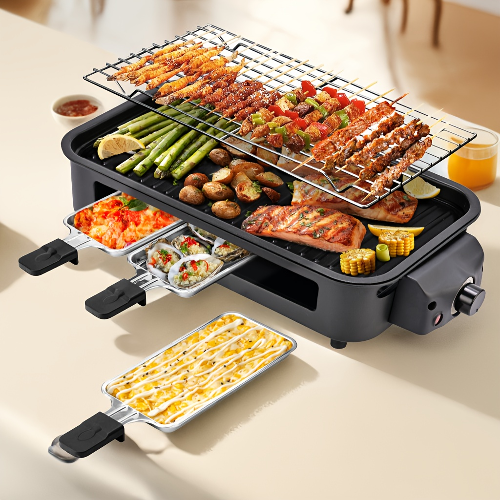 Indoor Electric Smokeless Grill 1700W with Raclette Pans, Non-Stick Plate, Portable Tabletop BBQ Griddle for Couples — image 